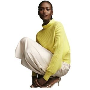 Lush Yellow Knit Cowl Neck Sweater, Ribbed, Statement Sleeves Size S, NWOT